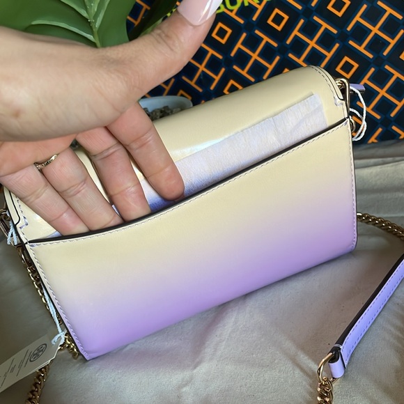 NWT tory burch Emerson dip dye chain crossbody wallet sweet corn lavender - Picture 4 of 15